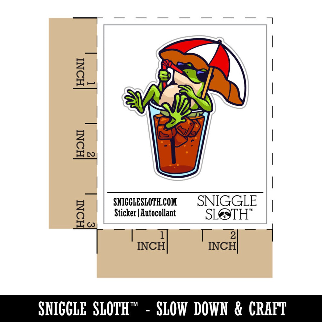 Water Bottle Sticker Set Vacation Frog Sitting In Drink Under Umbrella Cute Waterproof Vinyl Stickers Pack Decal, Skateboard, Laptop, Car, Window, Bumper - 5 Pack